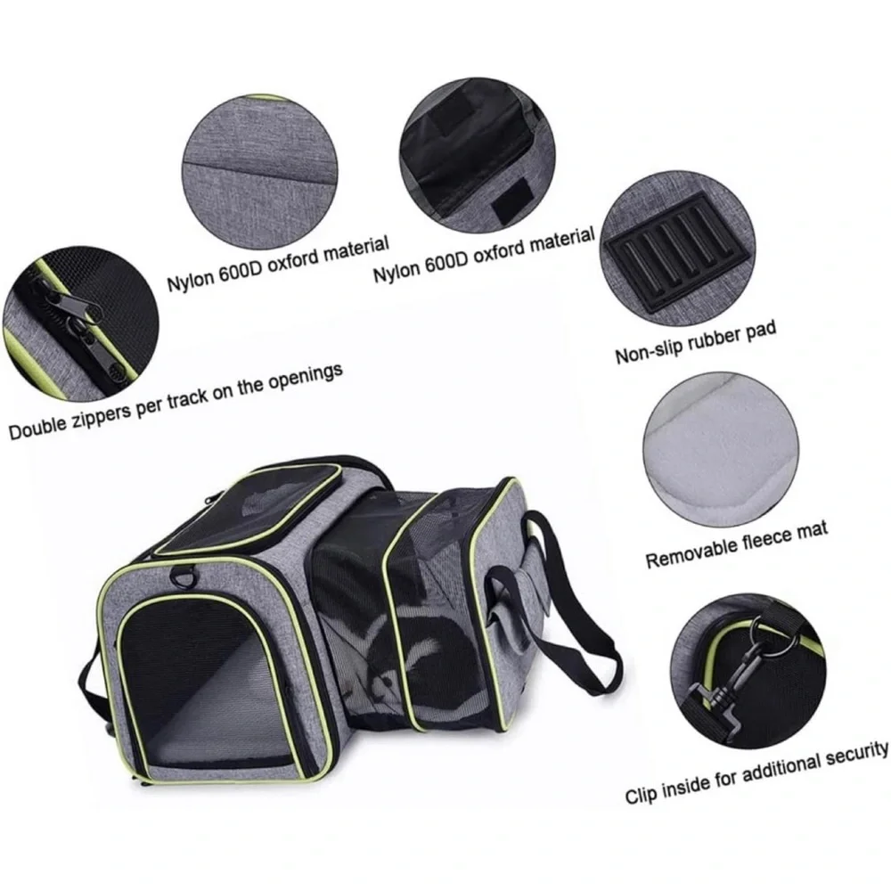 Travel Pet Carrier Soft Sides Foldable W/ Fleece Mat Airline Approve Expandable